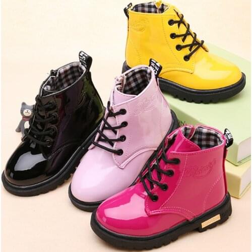 New Children Shoes Boots for Children Size 21-36 Martin Boots for Girl PU Leather Waterproof Winter Kids Snow Shoes Girls Boots