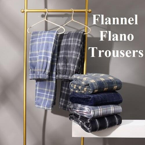 Flannel Flano L-5XL Casual Long Pants Trousers Pajama Jammies Beam Relax Feet Elastic Waist Winter Boy Man Sleepwear Pyjamas HDE