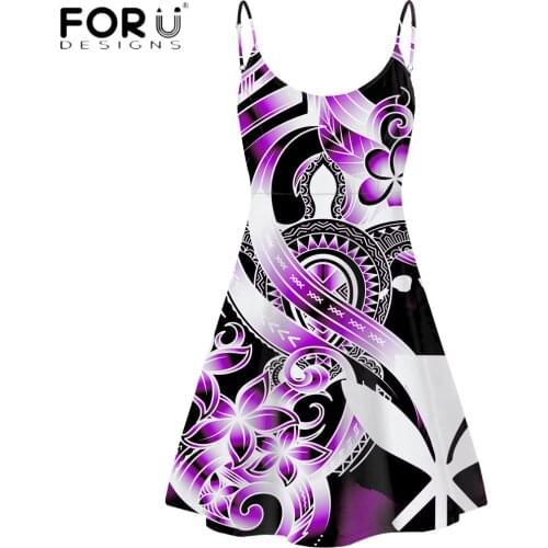 FORUDESIGNS New Trend Adjustable Strap Dress For Female Polynesian Hawaiian Turtle With Floral Print Lady Sexy Party Vestidos