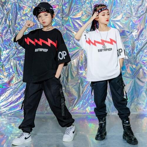 Kids Competitions Outfits Hip Hop Clothing Loose Tshirt Jogger Cargo Pants For Girls Boys Jazz Dance Costume Clothes Street Wear