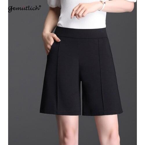 GEMUTLICH M-9XL Women Summer Shorts Elastic Waist Big Size Solid Color Simple Knee Length Mother Casual Pants