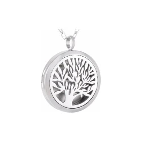 IJP0169 High Polished 30mm round Stainless steel tree Designed Perfume Locket Aromatherapy Essential Oil Diffuser Necklace
