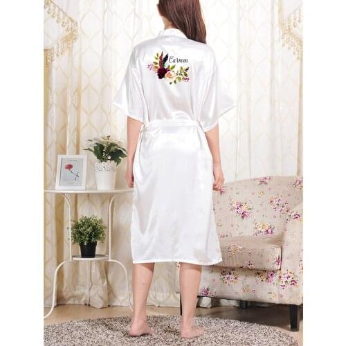 Personalised Custom Names 4 Colors Wedding Mid-Calf Robes Bride Robe Women Satin Silk Robe Bridesmaid Robe