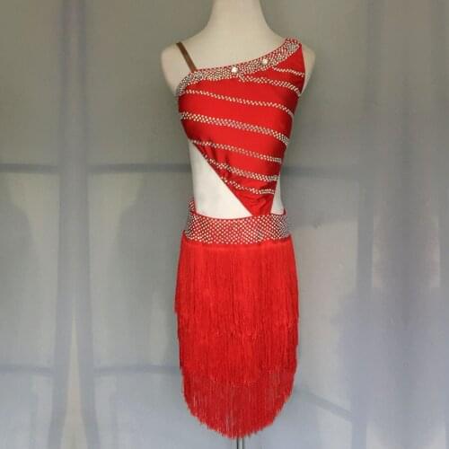 Customized Latin Dance Clothes Belly Dance Adult Sexy set Dance Performance Competition Dress Tassel Open Back Rhinestone Dress