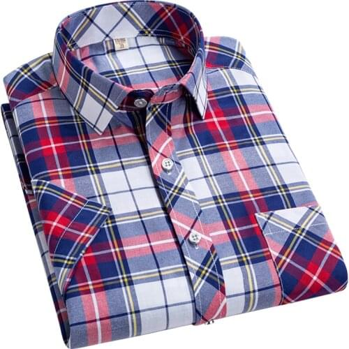 AOLIWEN brand men 30% cotton red white plaid shirt 2021 new summer business casual button trend silky cool soft slim fit shirts