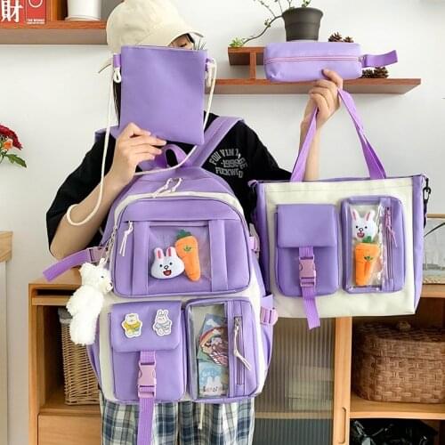 4 Pcs Sets Childrens School Backpack Kawaii Womens Backpack Bookbag School Bags for Teens Girls Mochilas 2021