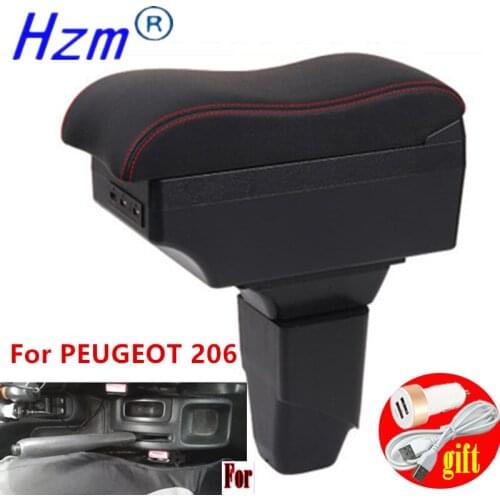 For PEUGEOT 206 Armrest box For PEUGEOT 206 Interior Parts Car Armrest Retrofit parts Storage box car accessories with USB LED