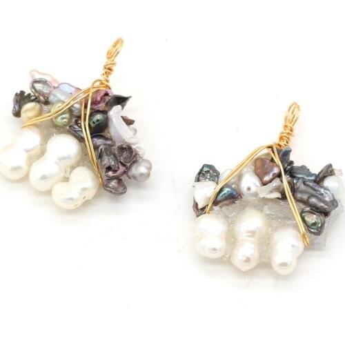 Natural Freshwater Pearl Pendant Copper Wire Winding Pearls Charms Pendant for Women Jewelry Making DIY Necklace Earring 30x40mm
