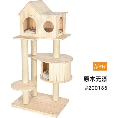 Cat Climbing Frame, Cat Litter, Cat Tree, Pine Solid Wood Cat Frame Villa, Durable