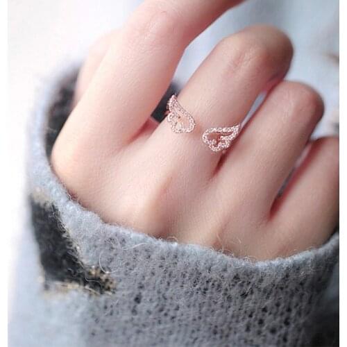Adjustable Angel Wings Ring Micro Pave Zircon Gold-Color Rings For Women Fashion rings Jewelry bague femme Female Gifts #238251