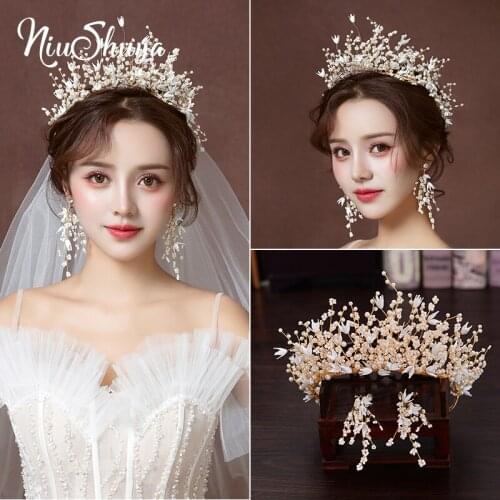 NiuShuya Romantic Floral Bridal Crown Handmade Beaded Wedding Headband Party Prom Hair Jewelry Fashion Brides Hair Accessorie