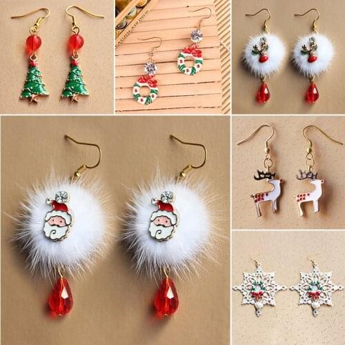 Christmas Earrings Series Bells Christmas Tree Sleigh Earrings Alloy Oil Drop Snowflake Earrings Christmas Theme Pendants