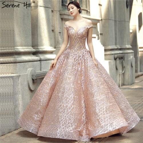 Rose Gold Off Shoulder Vintage Wedding Dresses 2021 Sequined Sexy High-end Sparkle Luxury Bridal Gowns Real Photo HM66569
