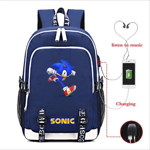 SONIC RACING Backpack with USB Charging Port and Lock &Headphone interface for College Student School bags Capacity Mochilas