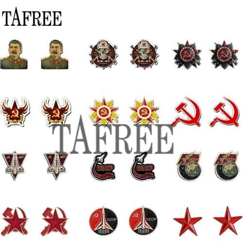 TAFREE CCCP USSR Soviet Symbol Clip on Earrings Acrylic Epoxy Resin Tiny ear clip Earrings for women 2020 fashion Jewelry
