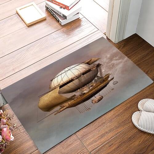 Steampunk Airship Retro Style Doormat Bedroom Kitchen Floor Mat Bathroom Anti-Slip Rug Home Doormat for Entrance Door