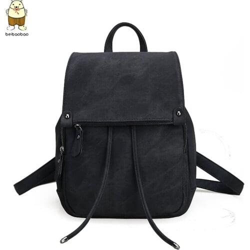 Beibaobao retro wild pu leather student bag Ladies' Travel Backpack School Bags Summer Women Backpacks Canvas College Bags