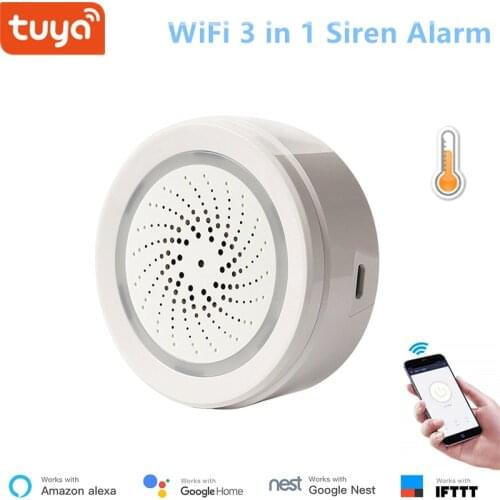 Tuya Smart Home Security WiFi Siren Alarm with Temperature and Humidity Sensor APP Remote Control Alexa Google Home Compatible