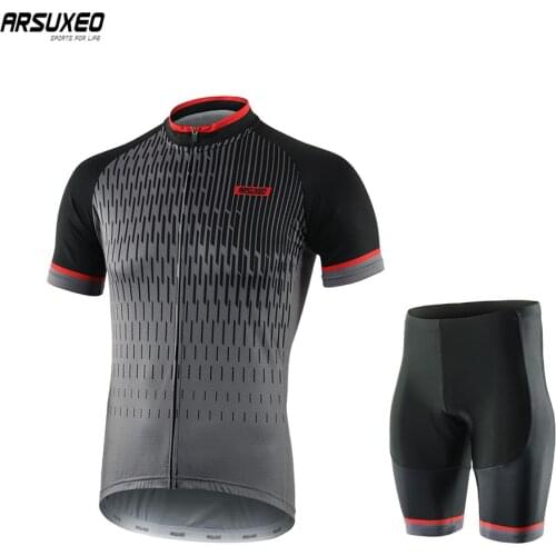 ARSUXEO Men Summer Cycling Sets Pro Quick Dry Short Sleeve Cycling Jersey Bike Shorts Padded MTB Suit Bicycle Clothing Z10