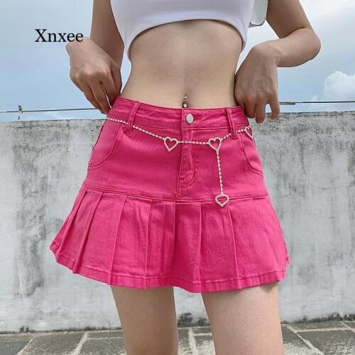 Y2K Denim Mini Pleated Skirt Harajuku Punk Korean Jeans Ladies Summer High Waist Shorts Skirts Women Ruffles Fashion Clothing