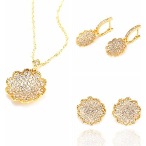 1PC Sale jewelry sets african bridal gold color necklaces earrings for women wedding AAA CZ elegant womens vintage gifts