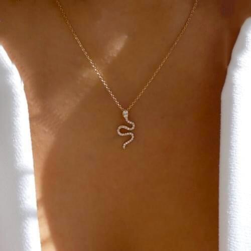 YWZIXLN 2021 Trend Elegant Jewelry Crystal Snak Pendant Necklace Golden Color Unquie Women Fashion Necklace Wholesale N0199