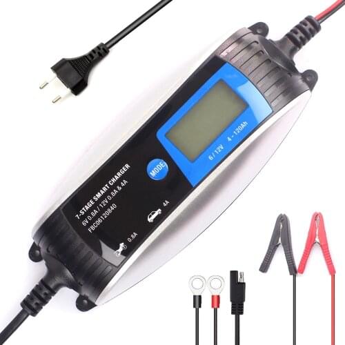 Car Battery Charger 12V 0.8A/4A 6V 0.8A 7-stage AGM GEL WET EFB LCD Intelligent Battery-charger for Toy Motorcycle Car