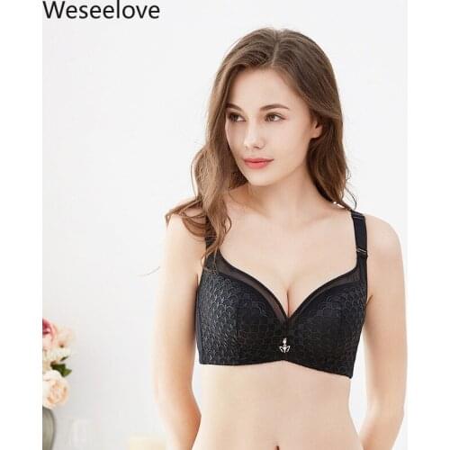 Weseelove Women Soft Rims Gather 2020 New Hot Sale Plus Size Bra Push Up Soutien Gorge Femme Black Adjustable Lace Up Bra X25-2