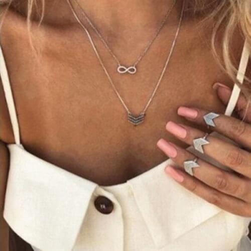 Double layer Clavicle Chain Necklace 8 word Infinity Pendant Necklace Party Gift Jewelry 2021 Womens Crystal Bijoux Wholesale