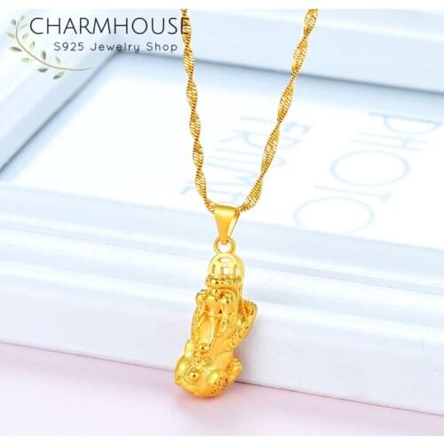 24K Real Gold Filled Necklaces For Women Lucky Animal Pendant & Necklace Waterwave Chain Collier Femme Choker Statement Jewelry