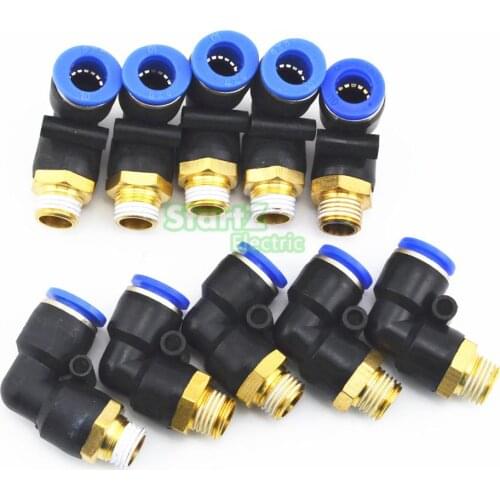 10mm X 1/4'' Thread Pneumatic Male Elbow Connector Tube Air Push In Fitting 10Pcs
