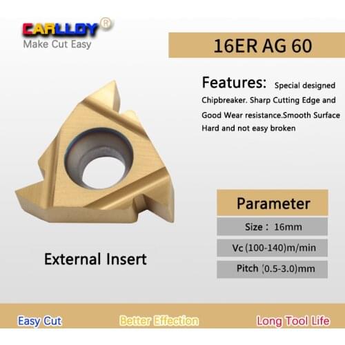 10pcs 16ERAG60 ISO Yellow metric coarse thread 60°partial profile 60 External Right Hand Thread 1LMTV