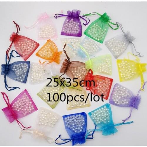 100pcs 25x35cm Organza Jewelry Bags Pouch Organza Drawstring Gift Bag Jewelry Packaging For Jewelry Packaging Display Pouches