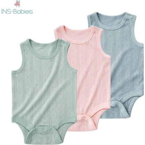 2021 Summer New Baby Bodysuit Girls Jumpsuit Pure Cotton Vest Climbing Clothing Solid Color Breathable Babies Boys Clothes 0-24m