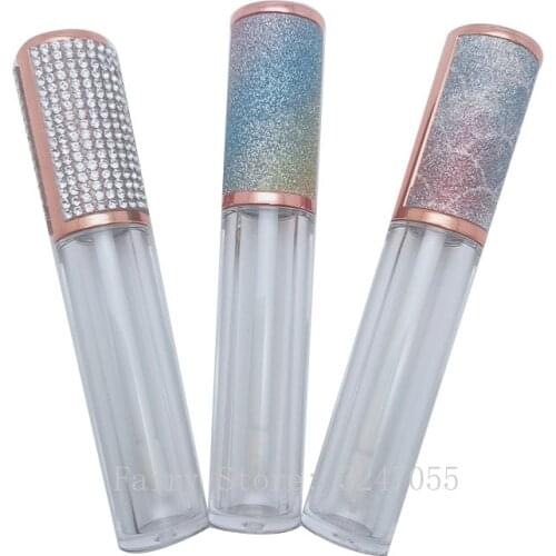 25 Pieces 5ml Rainbow Color Cap Empty Clear Portable Tube Lip Gloss Tube with Wand Cosmetic Refillable Container Packaging