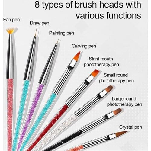 8Pcs Acrylic French Nail Art Liner Brush Set Ultra Fine Nail Brushes Acrylic Handle Drawing Painting Blooming Pen For Wome