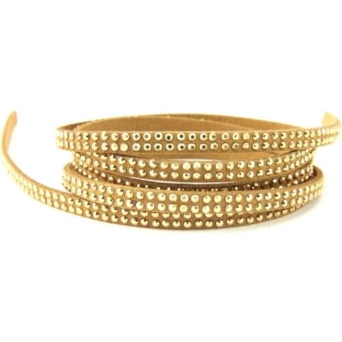 Free Ship High Quality Suede Leather Cord with Full Rhinestone 5mm Camel Suede leather cord with Gold Studs
