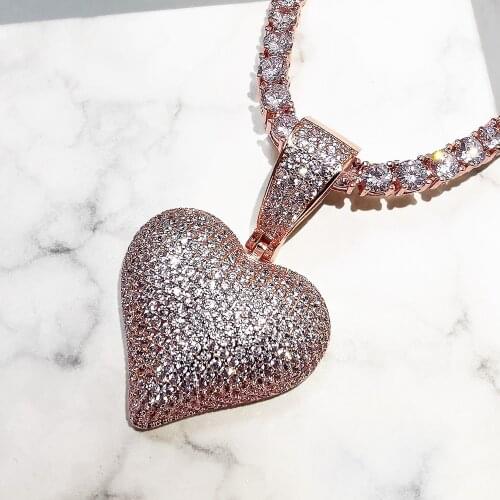Bling Heart Pendant 3 Colors Micro Pave Cubic Zircon Necklace For Men Women Gifts Hip hop Jewelry
