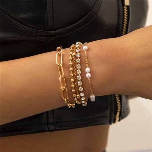 HI MAN 2Pcs/Set Bohemian Mixed 4-Layer Small Round Beads Zircon Pearl Bracelet Women Simple Exquisite Banquet Jewelry