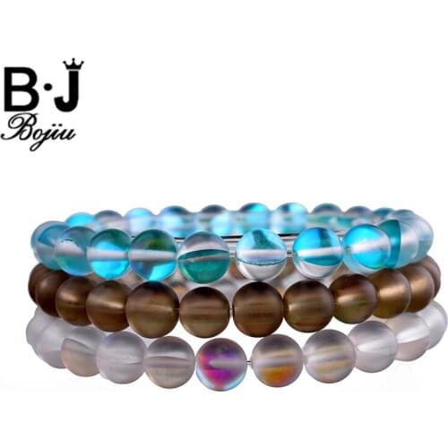 Bojiu Colorful AB Bracelet For Women Dazzling Beads Clear Natural Stone Mixed Rough Aura Charms Bracelets New Jewelry BC130