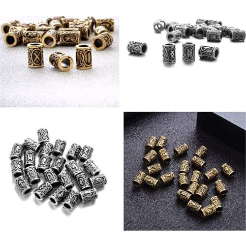 24 PCS Norse Viking Rune Beads Jewelry Making DIY Hair Beard Bracelet Necklace