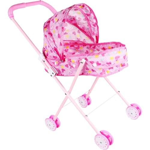 Mini Plastic Baby Push Cart Pushchair Dolls Accs Kids Pretend Play Toy Heart
