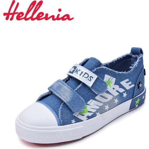 Hellenia New Canvas Shoes Sneakers children anti slippery students shoes hook loop causal Flats light blue Girls boys size 31-37