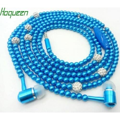 Hoqueen 1pc Fashion Lady Earphones jewelry Pearl necklace headphone with Microphone for iPhone Samsung universal