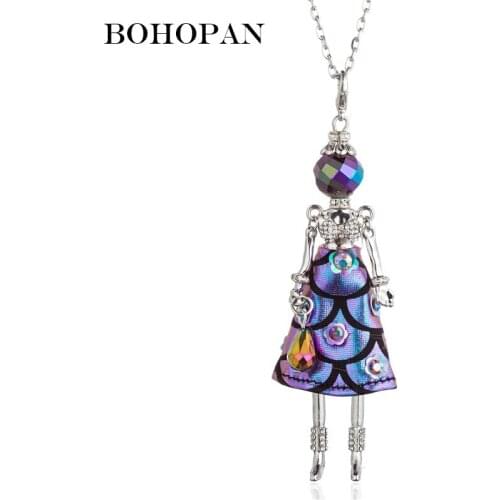 Crystal Doll Necklace For Women Shiny Fish scale shape Flower Design Dress Water Handbag Pendants Necklaces Girl Fashion Jewelry