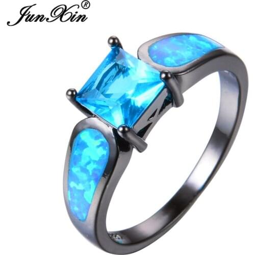 JUNXIN Ocean Blue Opal Ring Vintage Wedding Engagement Rings For Men And Women Fashion Jewelry