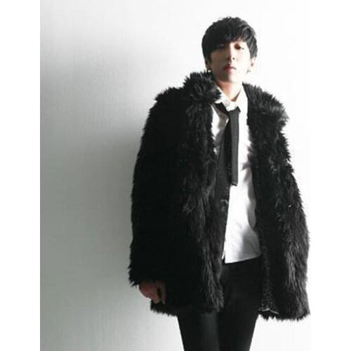 Autumn winter thicken thermal faux fur leather jacket men casual mens coats stand collar black white overcoat fashion novelt