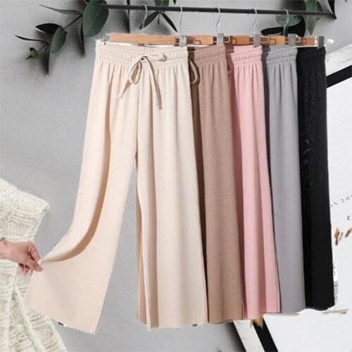 Soft Comfort Women Pants New Hot Sale High Waist Casual Summer Slacks Pants Ice Silk Ankle-Length Long Trousers Female X182