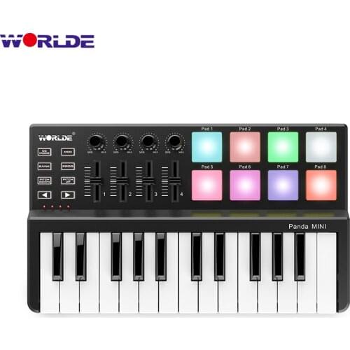 WORLDE Panda Mini 25-Key MIDI Keyboard Controller 8 Colorful Backlit Trigger Pads USB Keyboard Compatible with Music Software