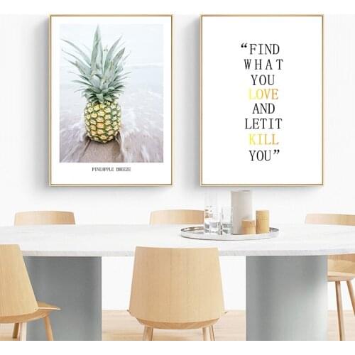 Nordic Green Pineapple Picture Wall Art Canvas Painting Quotes Posters and Prints Decorative Wall Pictures Decor for Living Room